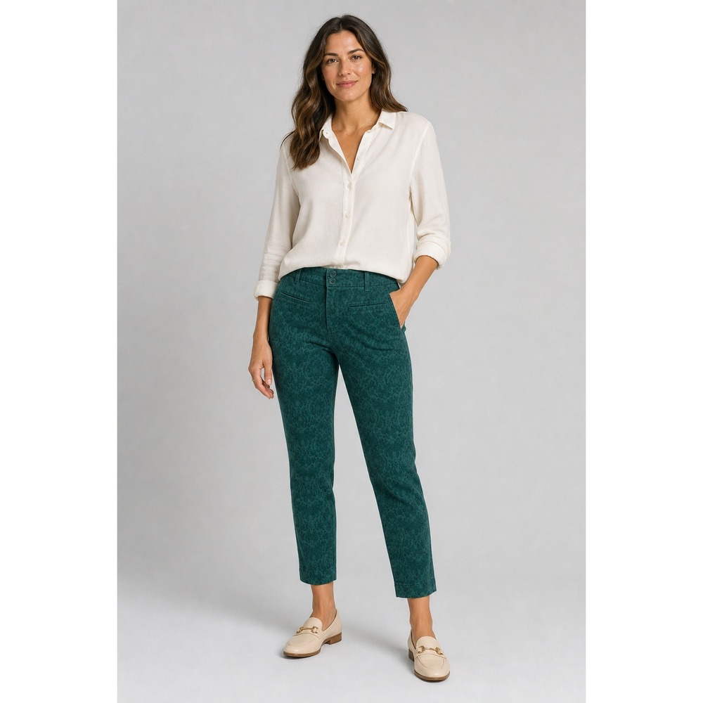 Cartonnier Anthropologie Charlie Cropped Trousers Size 12 Green Velvet Damask